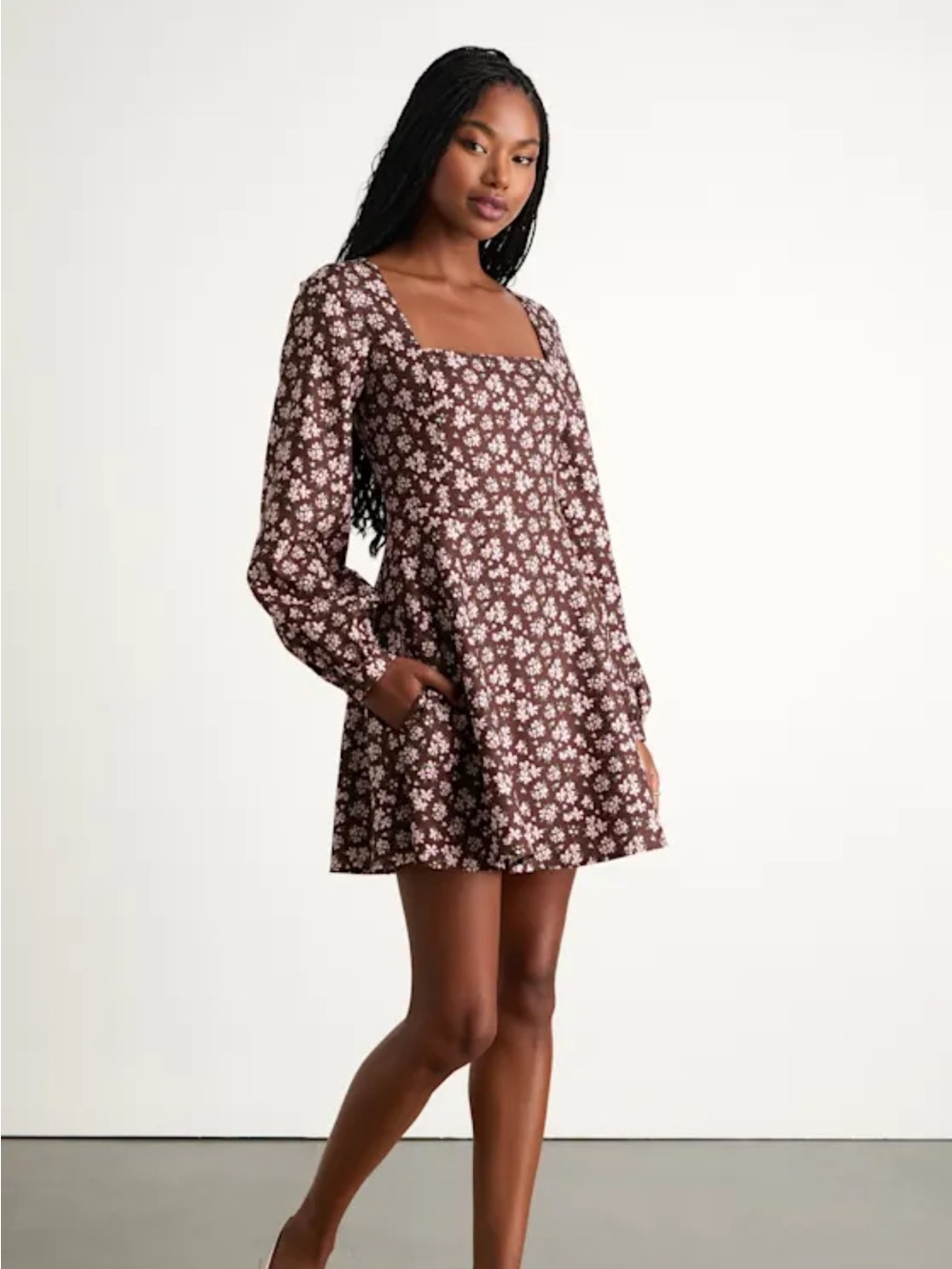 Lulus Daily Affection Brown Floral Corduroy Mini Dress With Pockets - Picture 5 of 6